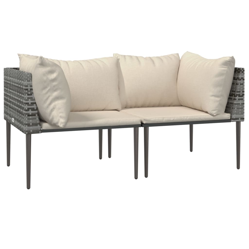 Set mobilier de gradina cu perne, 3 piese, gri, poliratan — imaginea 4