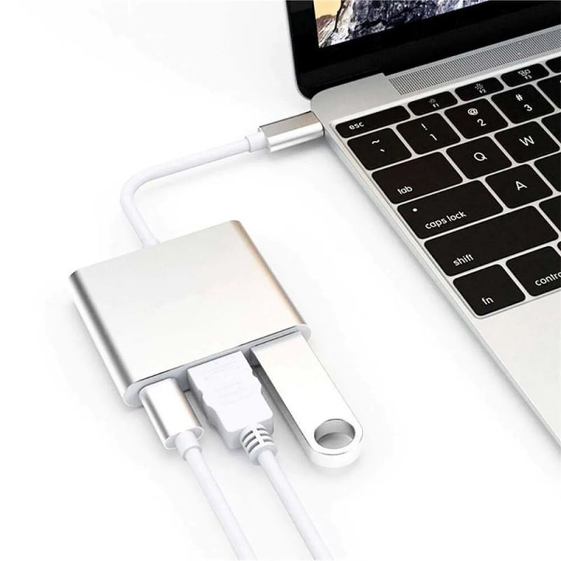 Adaptor multifunctional 3 in 1 USB-C la HDMI Techstar® ZFZ3IN1, HDMI 4K, 1 x USB 3.0, PD Port, Compatibil HD TV - 1 | YEO