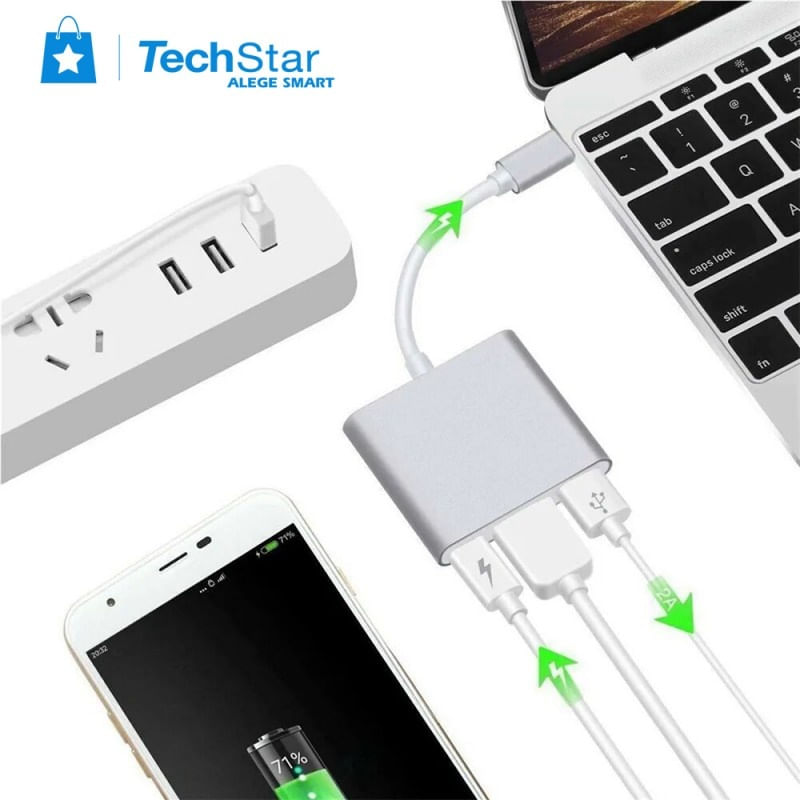 Adaptor multifunctional 3 in 1 USB-C la HDMI Techstar® ZFZ3IN1, HDMI 4K, 1 x USB 3.0, PD Port, Compatibil HD TV - imagine 8