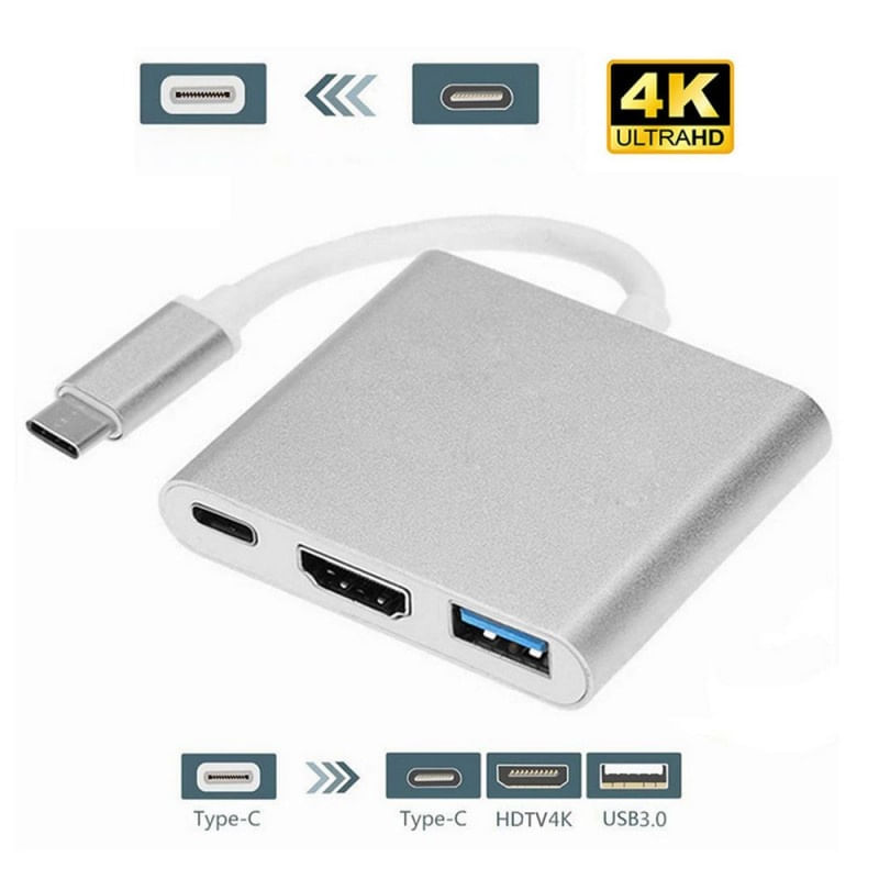 Adaptor multifunctional 3 in 1 USB-C la HDMI Techstar® ZFZ3IN1, HDMI 4K, 1 x USB 3.0, PD Port, Compatibil HD TV