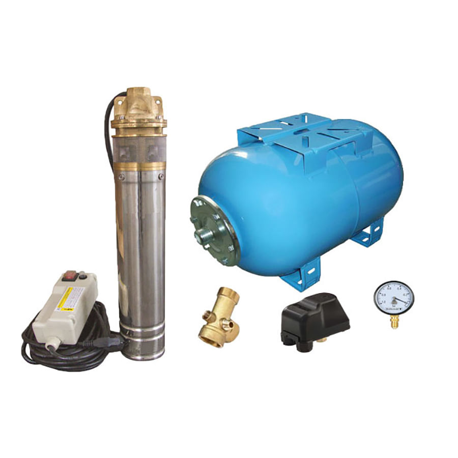 Kit complet sistem hidrofor, pompa submersibila Omnigena SKM 200/80, rezervor de 80 litri, presostat, racord 5 cai, manometru — imaginea 2