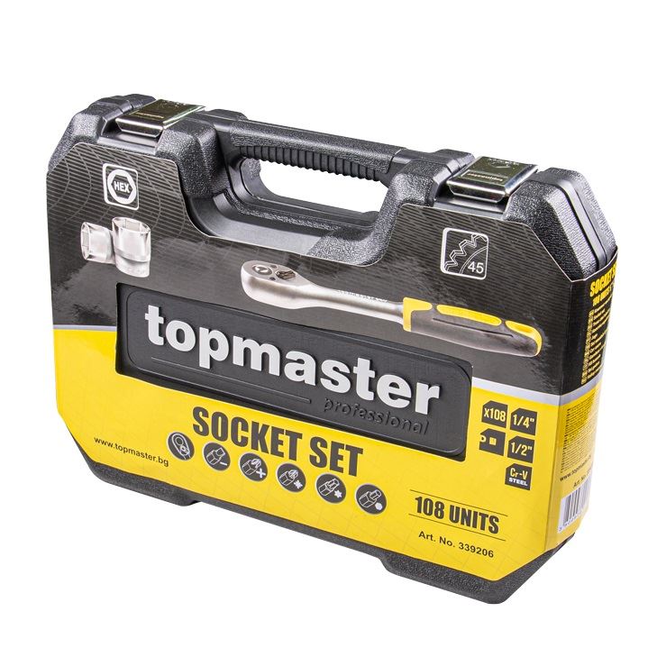 Trusa chei tubulare Topmaster Profesional 339206, Cr-V, 108 piese — imaginea 3
