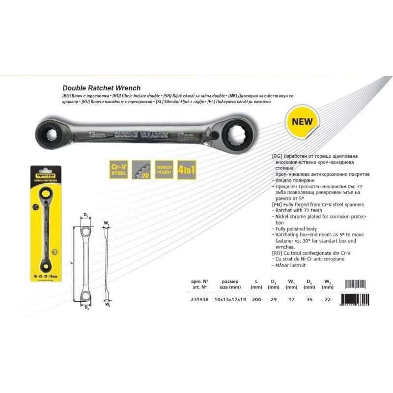 Cheie cu clichet 4 in 1, Topmaster Pro, 72T, 10x13, 17x19 mm — imaginea 3