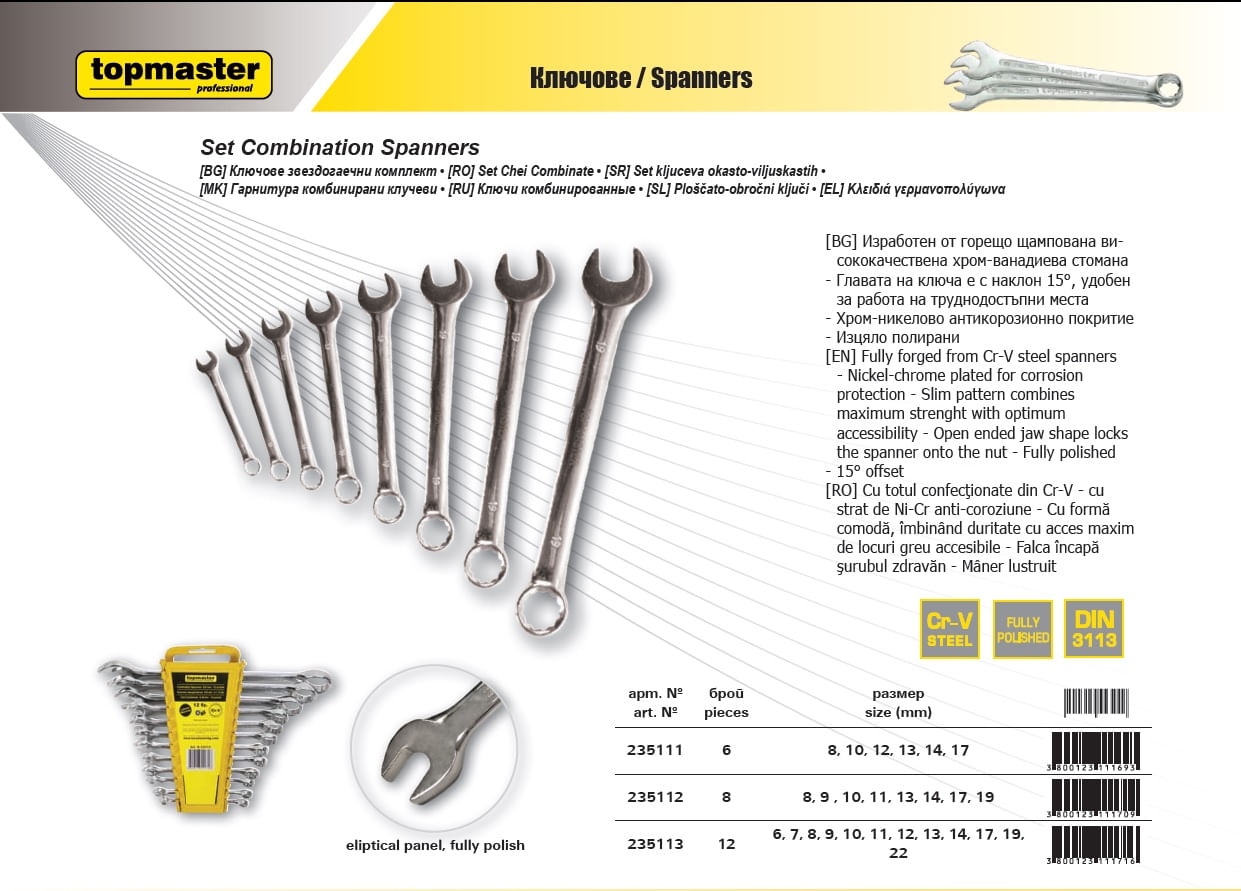 Set chei combinate 8 piese CrV 8-19mm, Topmaster 235112 — imaginea 2