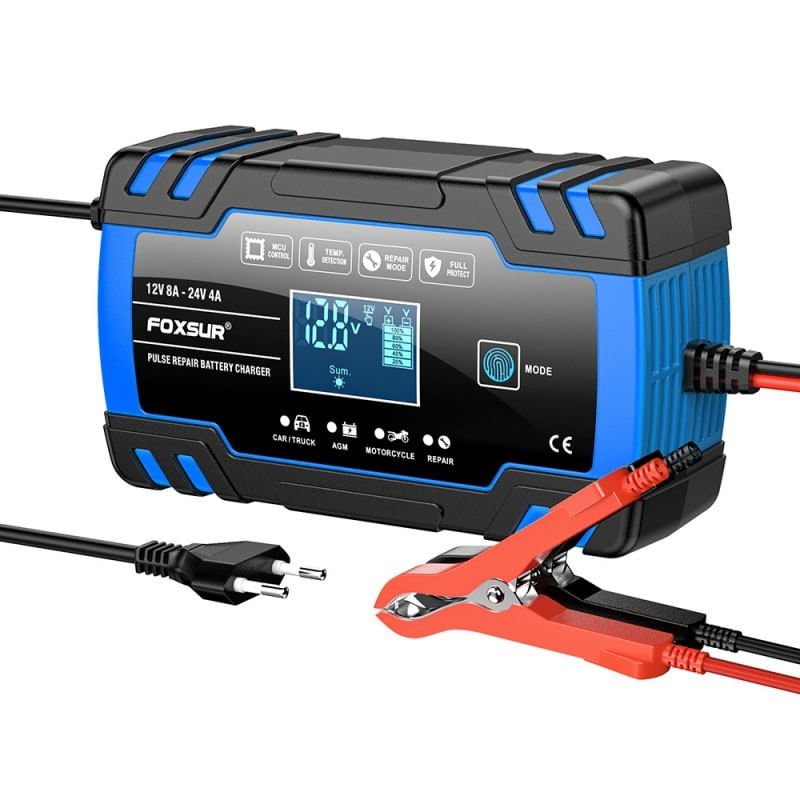 Incarcator Baterie Auto Cu Microprocesor Foxsur B0228-L, 12/24V, 4/8A, Display LCD, Functie De Reparare Cu Puls