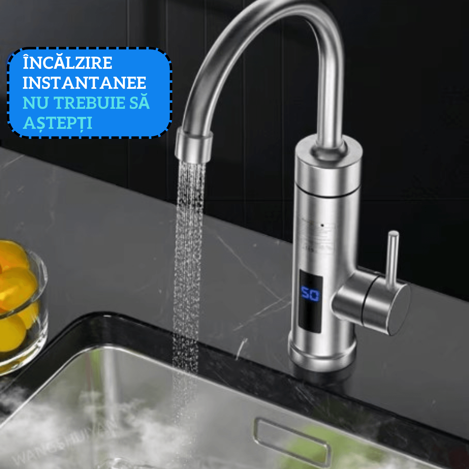 Robinet Electric Instant, Adsinio, Afisaj LED, 3000 W, Apa calda 30°C-60°C, Inox — imaginea 8