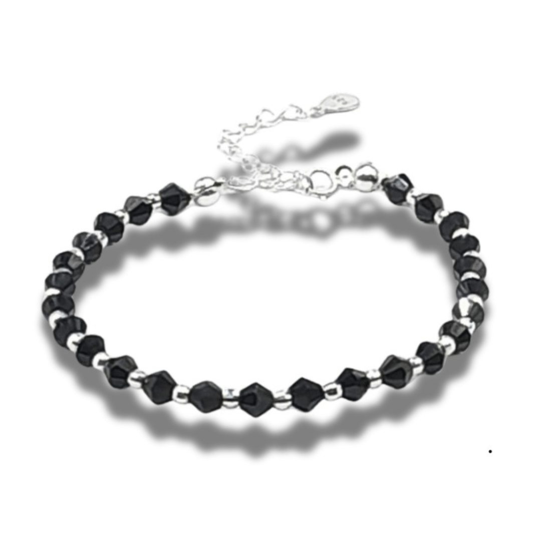 Bratara din bile de argint 925 cu cristale negre semipretioase masura 15 - 22 cm