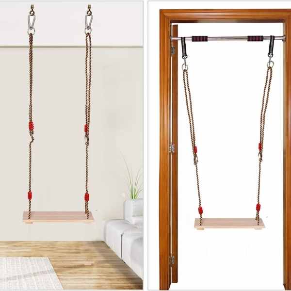Leagan cu Sfoara, pentru Copii, din Lemn, Dreptunghiular, Greutate Max 150 kg, + 3 Ani, 40 x 16.2 x 1.2 cm, Maro