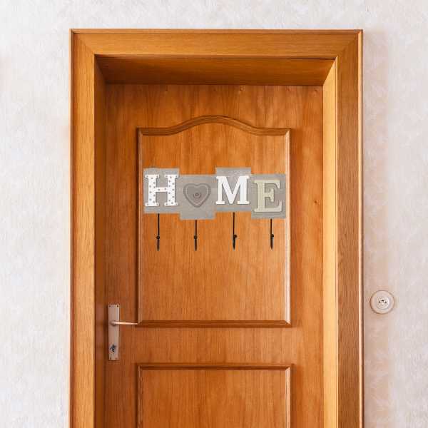 Cuier Mercaton din Lemn cu 4 Carlige Metalice, Model Home, 28 x 16.5 cm, Gri — imaginea 3