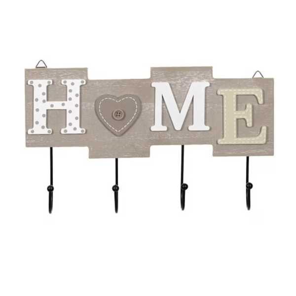 Cuier Mercaton din Lemn cu 4 Carlige Metalice, Model Home, 28 x 16.5 cm, Gri — imaginea 4