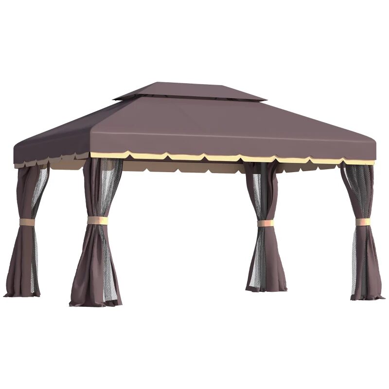 Pavilion/foisor pentru gradina/terasa, cadru aluminiu, cu plasa pentru insecte, cafeniu, 3.90x2.90x2.80 m — imaginea 2