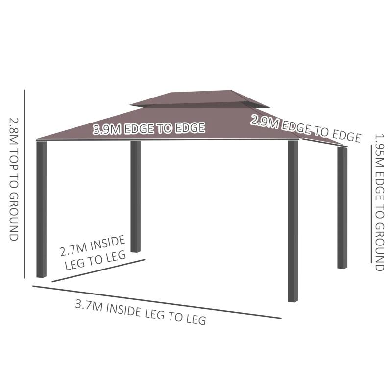 Pavilion/foisor pentru gradina/terasa, cadru aluminiu, cu plasa pentru insecte, cafeniu, 3.90x2.90x2.80 m — imaginea 6