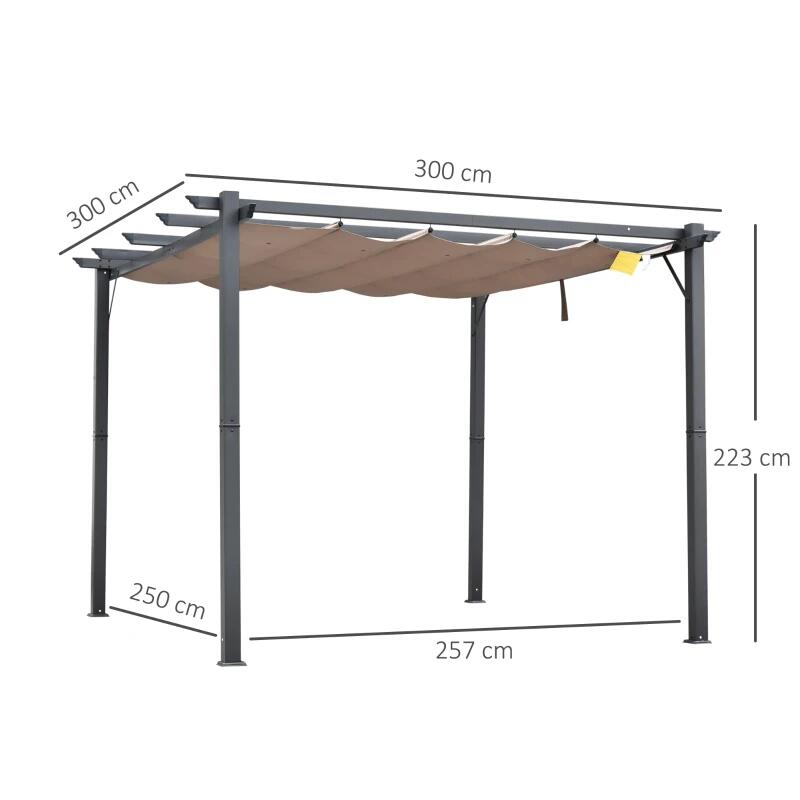Pergola pentru gradina/terasa, retractabila, cadru aluminiu, gri si maro, 3x3x2.23 m — imaginea 2