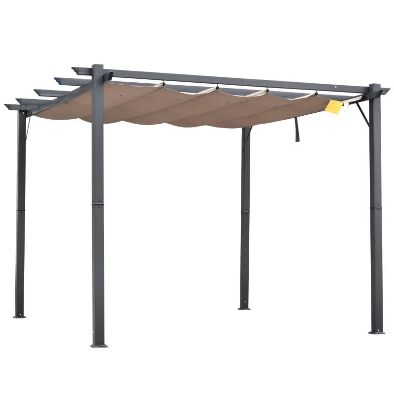Pergola pentru gradina/terasa, retractabila, cadru aluminiu, gri si maro, 3x3x2.23 m — imaginea 4