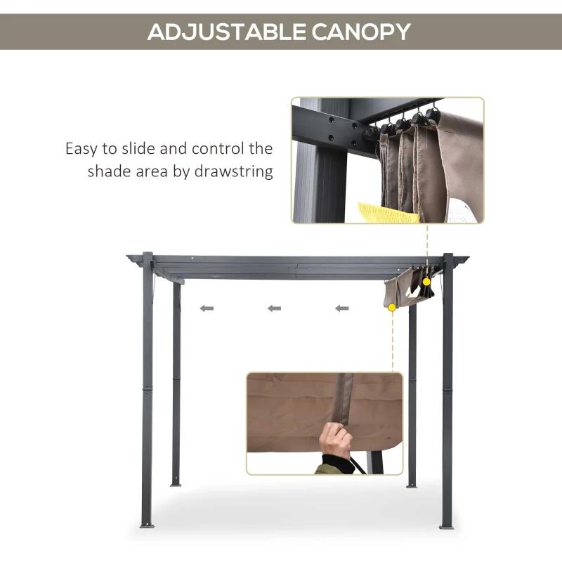 Pergola pentru gradina/terasa, retractabila, cadru aluminiu, gri si maro, 3x3x2.23 m — imaginea 6