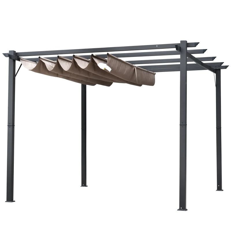 Pergola pentru gradina/terasa, retractabila, cadru aluminiu, gri si maro, 3x3x2.23 m — imaginea 8