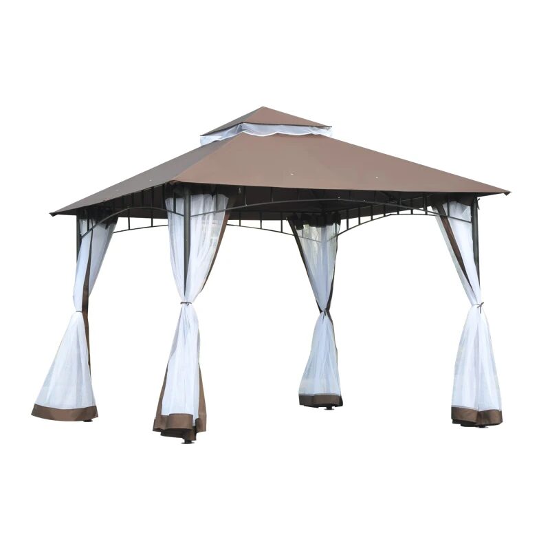 Pavilion/foisor pentru gradina/terasa, cadru metalic, cu plasa pentru insecte, maro si alb, 2.95x2.95x2.7 m — imaginea 3