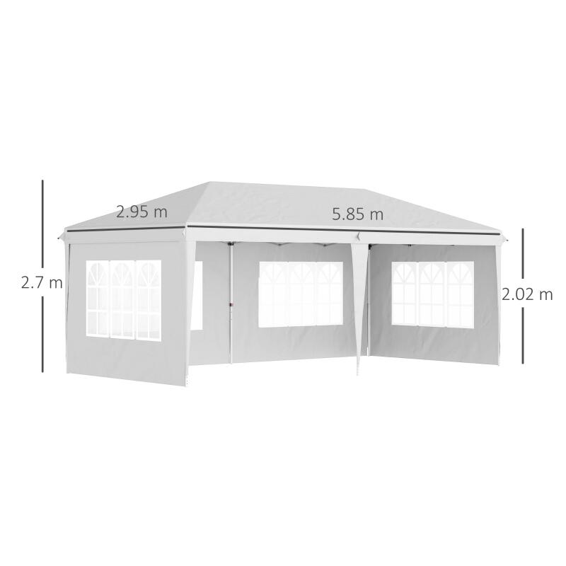 Pavilion pentru gradina/comercial, cadru metalic, material Oxford, 4 pereti, pliabil, alb, 5.85x2.95x2.70 m — imaginea 4
