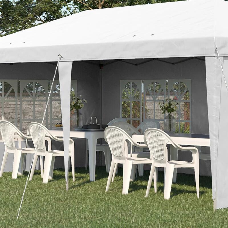 Pavilion pentru gradina/comercial, cadru metalic, material Oxford, 4 pereti, pliabil, alb, 5.85x2.95x2.70 m — imaginea 6