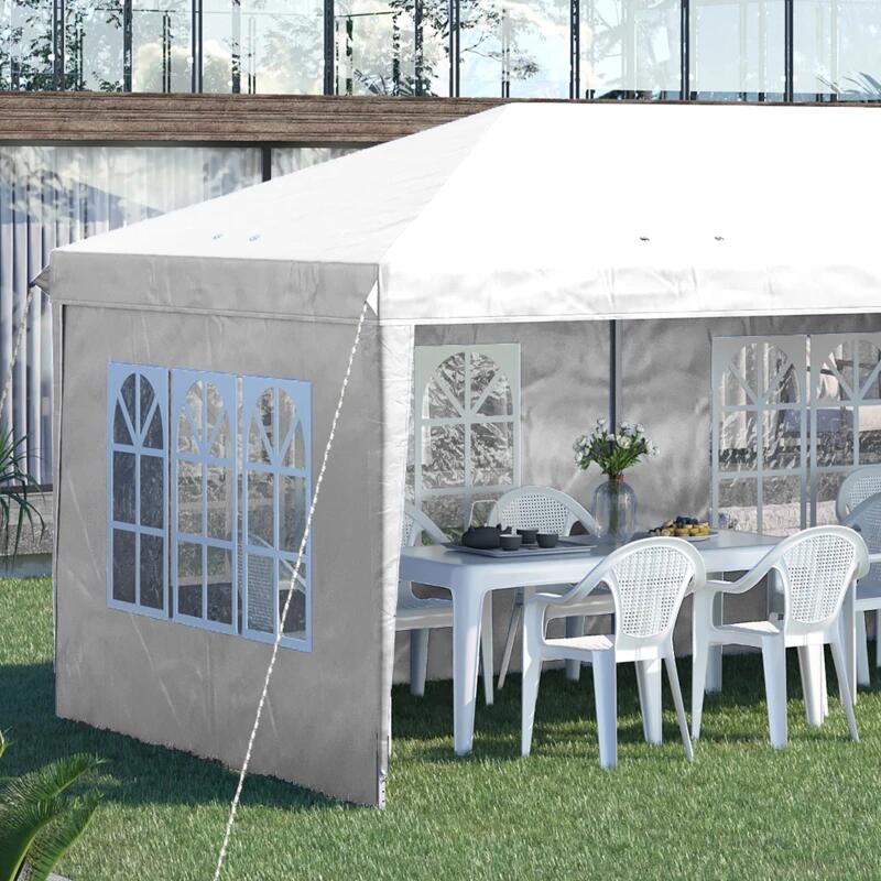 Pavilion pentru gradina/comercial, cadru metalic, material Oxford, 4 pereti, pliabil, alb, 5.85x2.95x2.70 m — imaginea 7