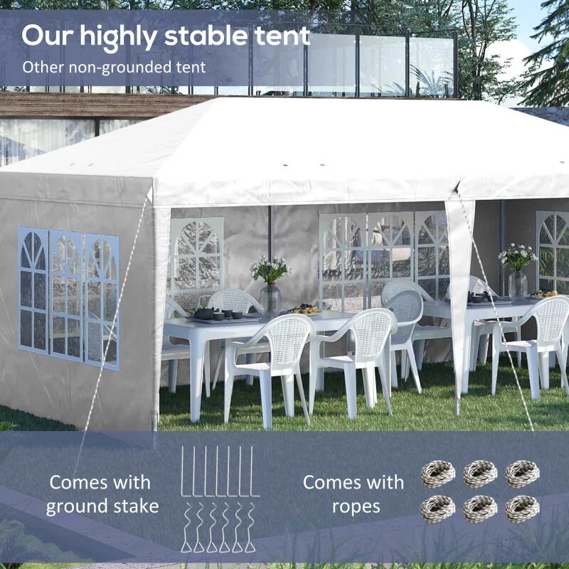 Pavilion pentru gradina/comercial, cadru metalic, material Oxford, 4 pereti, pliabil, alb, 5.85x2.95x2.70 m — imaginea 8