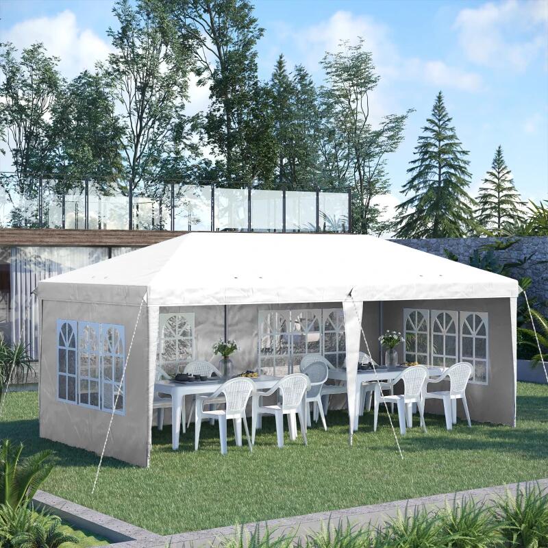 Pavilion pentru gradina/comercial, cadru metalic, material Oxford, 4 pereti, pliabil, alb, 5.85x2.95x2.70 m — imaginea 9