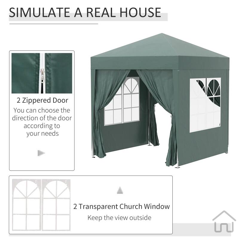Pavilion pentru camping, cadru metalic, 4 pereti, pliabil, verde, 2x2x2.4 m — imaginea 5