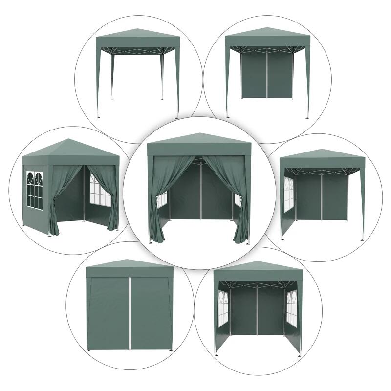 Pavilion pentru camping, cadru metalic, 4 pereti, pliabil, verde, 2x2x2.4 m — imaginea 6