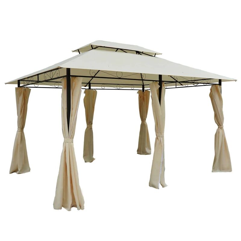 Pavilion/foisor pentru gradina/terasa, cadru metalic, cu perdele, crem, 4x3x2.65 m — imaginea 2