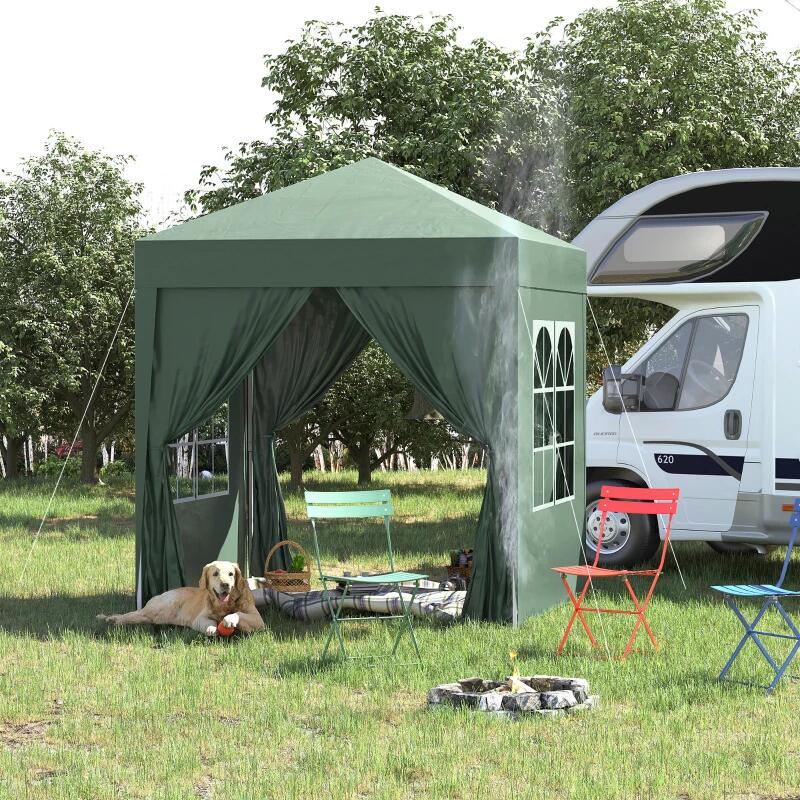 Pavilion pentru camping, cadru metalic, 4 pereti, pliabil, verde, 2x2x2.4 m — imaginea 7