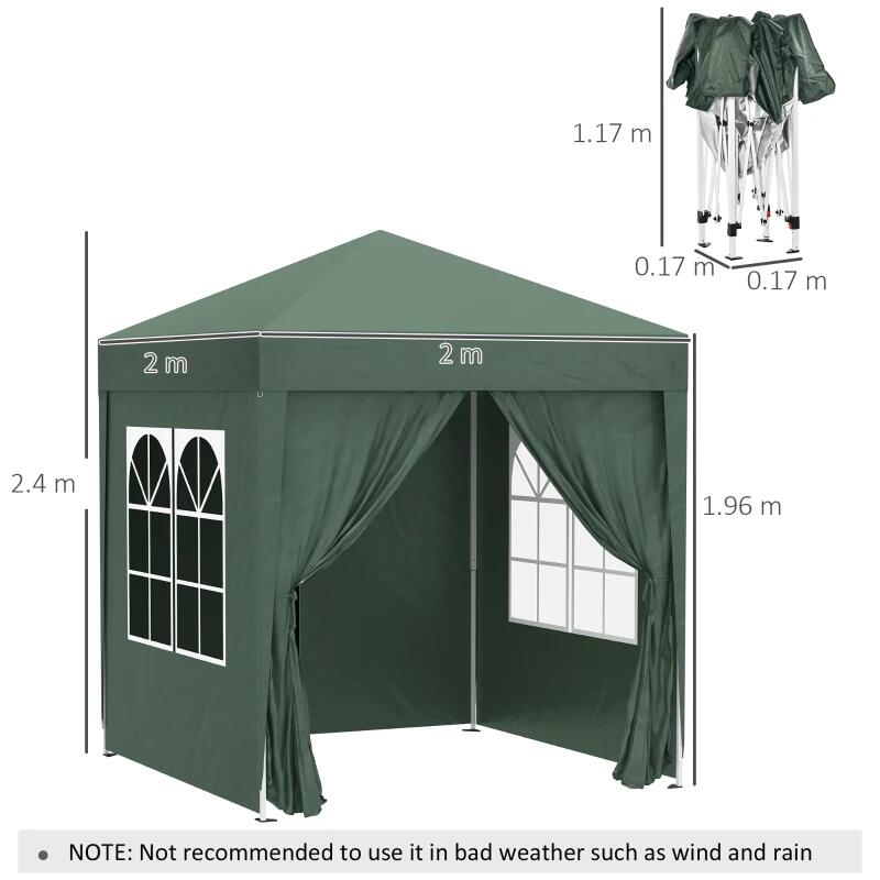 Pavilion pentru camping, cadru metalic, 4 pereti, pliabil, verde, 2x2x2.4 m — imaginea 8