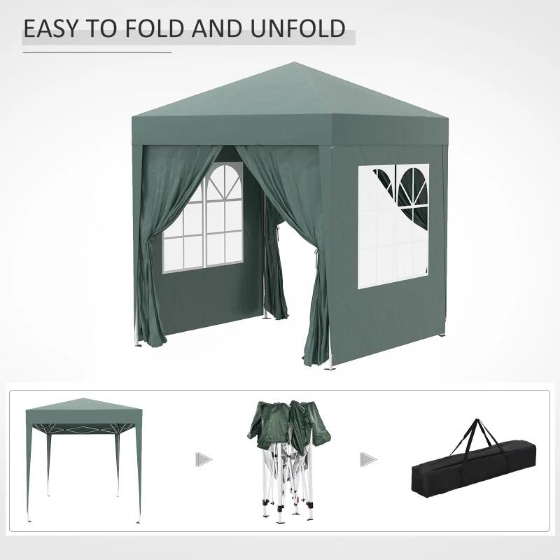 Pavilion pentru camping, cadru metalic, 4 pereti, pliabil, verde, 2x2x2.4 m — imaginea 9