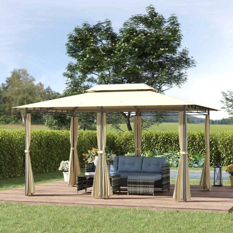 Pavilion/foisor pentru gradina/terasa, cadru metalic, cu perdele, crem, 4x3x2.65 m — imaginea 8
