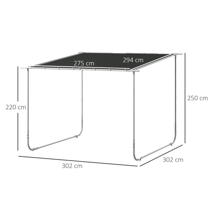 Pavilion pentru gradina/terasa, cu roti, cadru metalic, pliabil, negru, 3.02x3.02x2.5 m — imaginea 2