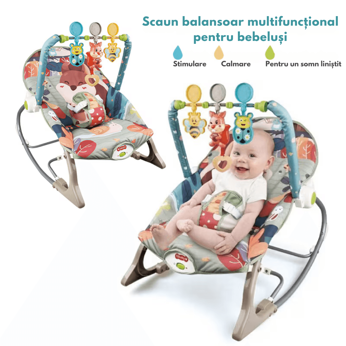 Balansoar si scaun electric 3 in 1 pentru bebelusi, VisionHub®, Multifunctional cu Cantece si vibratii linistitoare - 1 | YEO