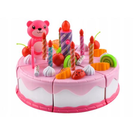 Set de joaca MalPlay, Tort cu lumanare interactiva, fursecuri si accesorii pentru sarbatorit, 80 piese
