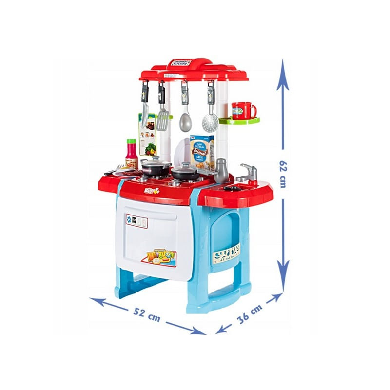 Set de joaca MalPlay Malplay Bucatarie pentru copii cu accesorii si cuptor, albastru-rosu