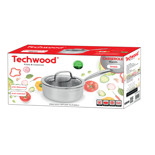 Cratita Techwood TAL-16CA, inox, 16cm, fara PFOA, inductie — imaginea 2