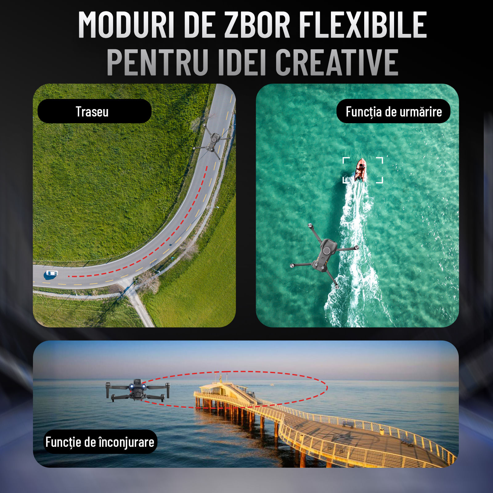 Drona Nivazo U33 Max, cu 2 acumulatori 3000mAh, follow me, functie de evitarea obstacolelor, autonomie pana la 29 minute