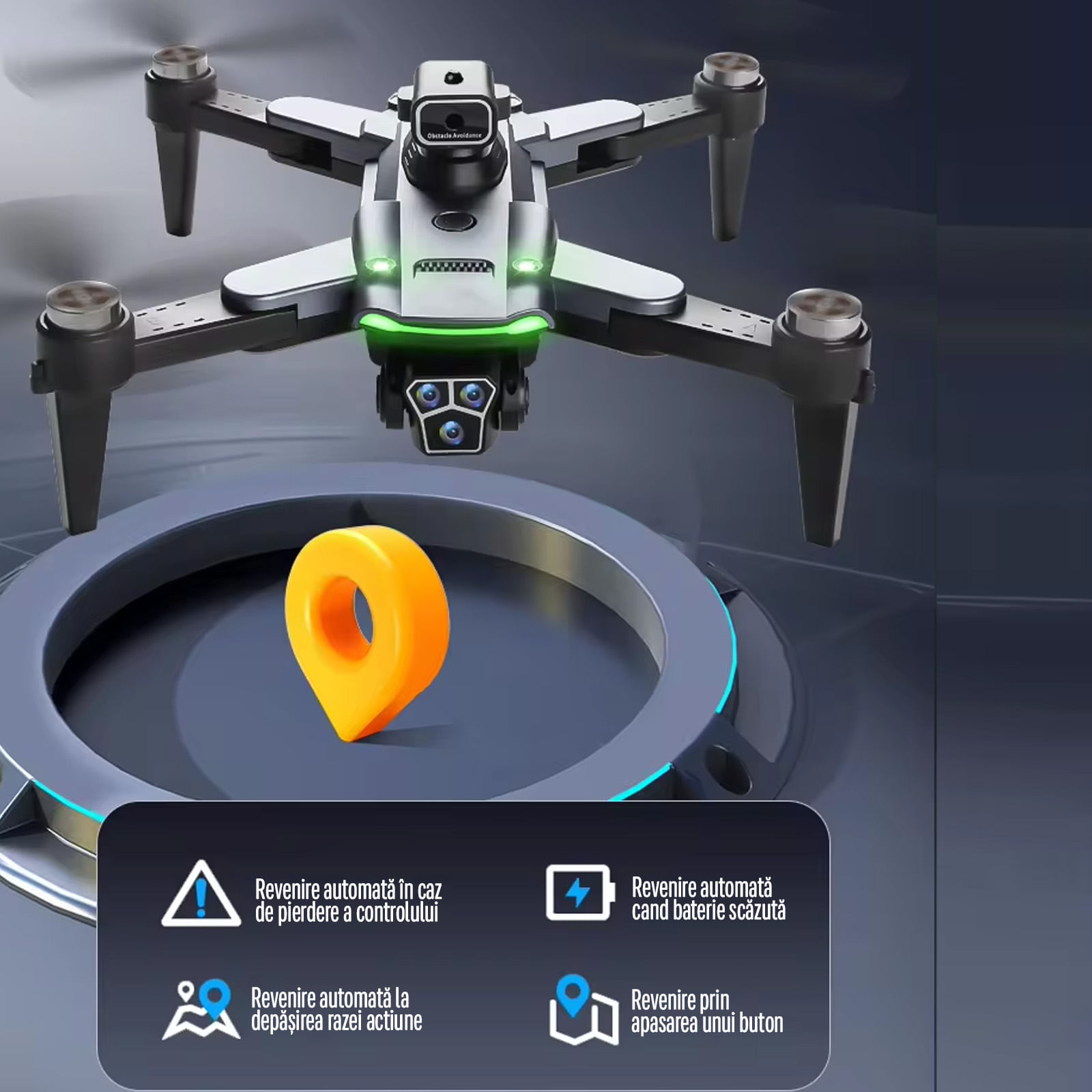 Drona Nivazo S166, rotire 360 de grade, functie de evitarea obstacolelor, camera duala 4K, filmare si fotografiere