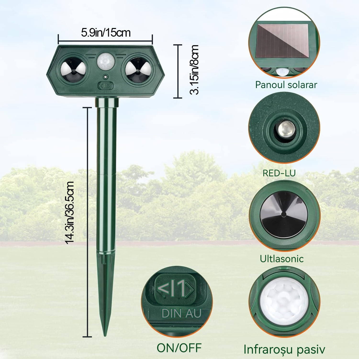 Aparat Anti Daunatori Ultrasonic Solar Animale MRG M1190, Senzor, Exterior - 1 | YEO