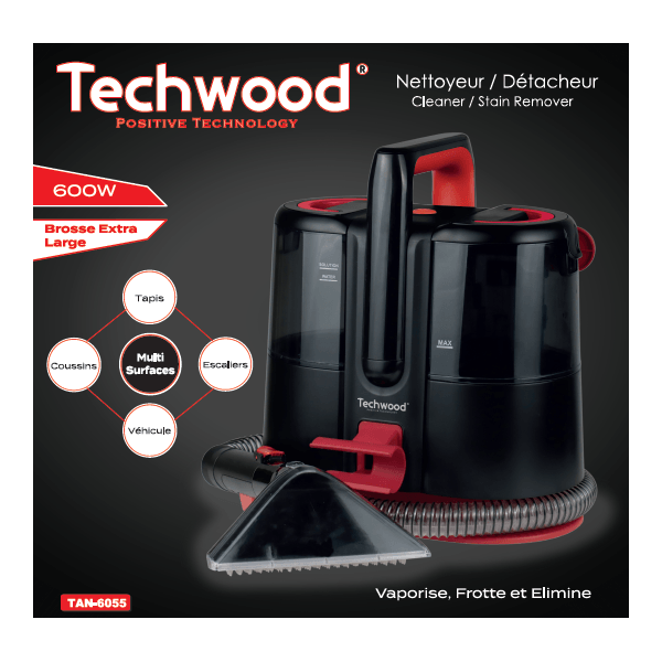 Aspirator cu spalare pentru covoare, canapele, pulverizare Techwood TAN-6055, 600W