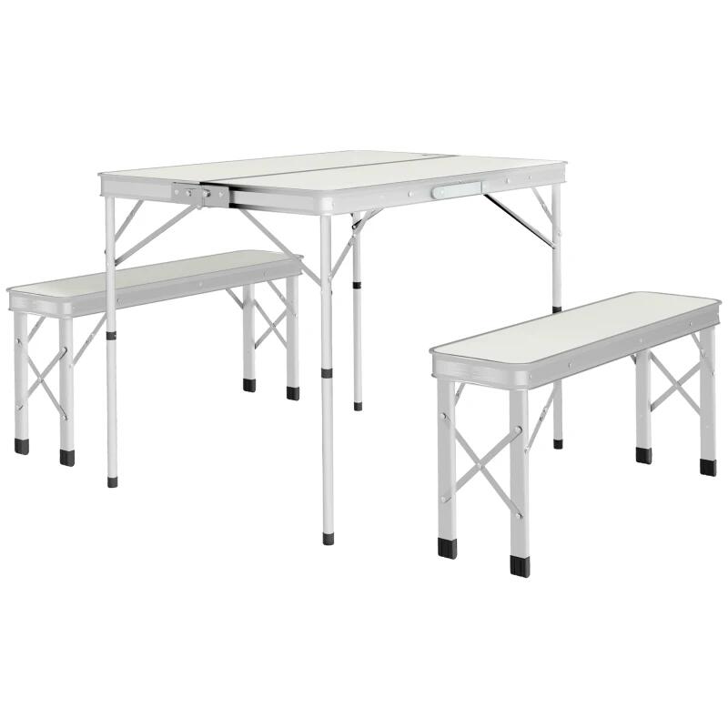 Set mobilier gradina/camping, pliabil, 1 masa, 2 banci, mdf si aluminiu, alb, 90 cm, frankfurt — imaginea 2