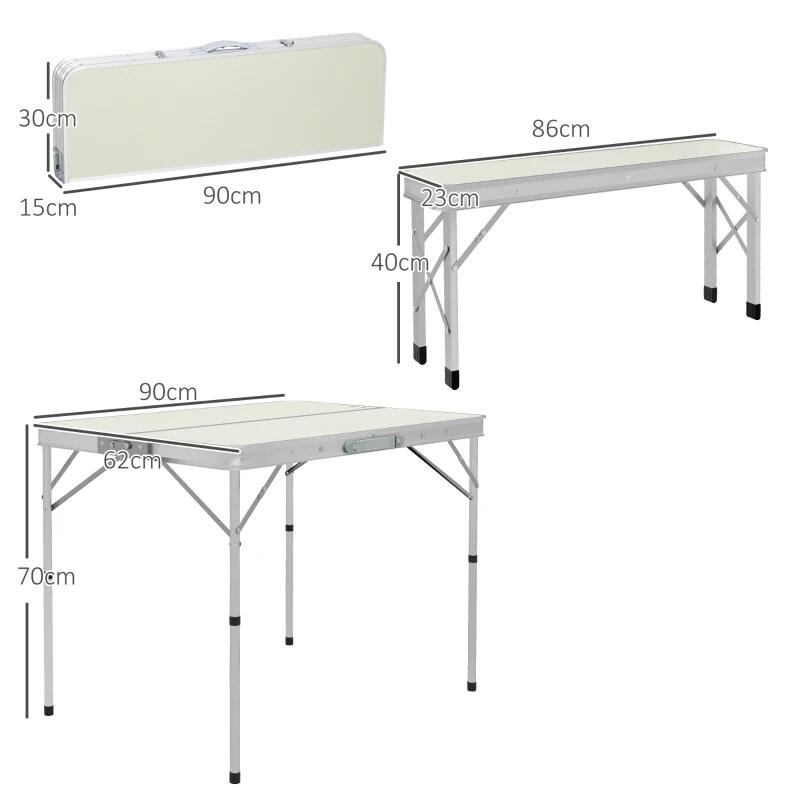 Set mobilier gradina/camping, pliabil, 1 masa, 2 banci, mdf si aluminiu, alb, 90 cm, frankfurt — imaginea 3