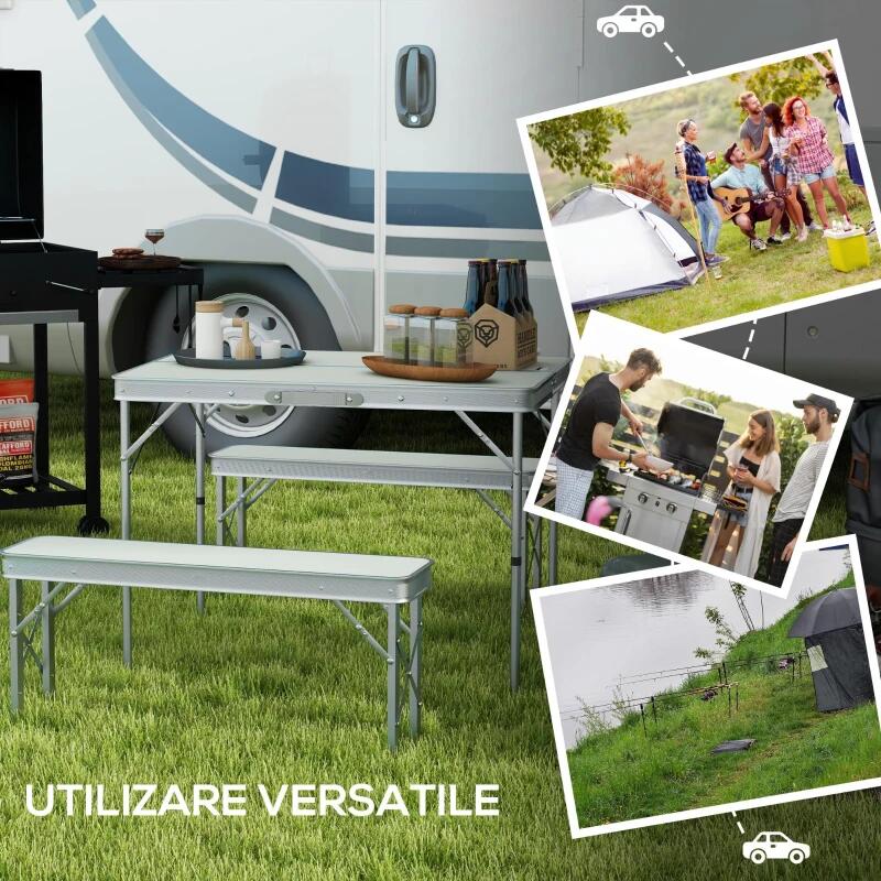 Set mobilier gradina/camping, pliabil, 1 masa, 2 banci, mdf si aluminiu, alb, 90 cm, frankfurt — imaginea 4