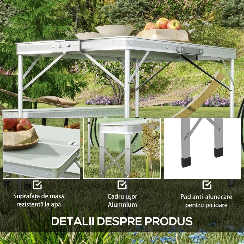 Set mobilier gradina/camping, pliabil, 1 masa, 2 banci, mdf si aluminiu, alb, 90 cm, frankfurt — imaginea 6