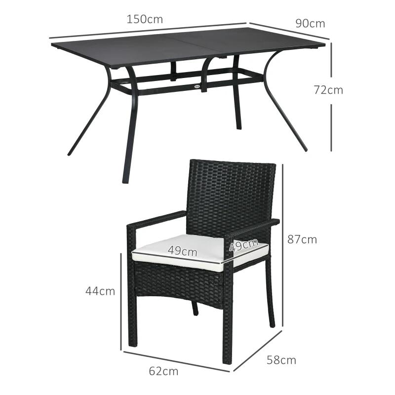 Set mobilier gradina/terasa, negru si bej, ratan sintetic, 1 masa, 6 scaune, lynna — imaginea 3