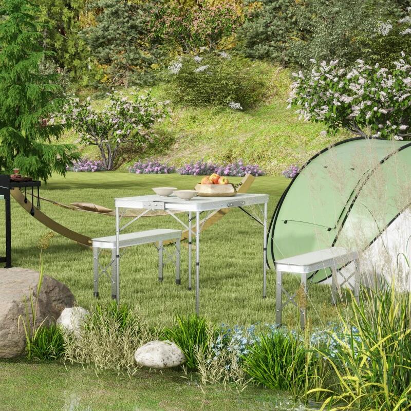 Set mobilier gradina/camping, pliabil, 1 masa, 2 banci, mdf si aluminiu, alb, 90 cm, frankfurt — imaginea 8