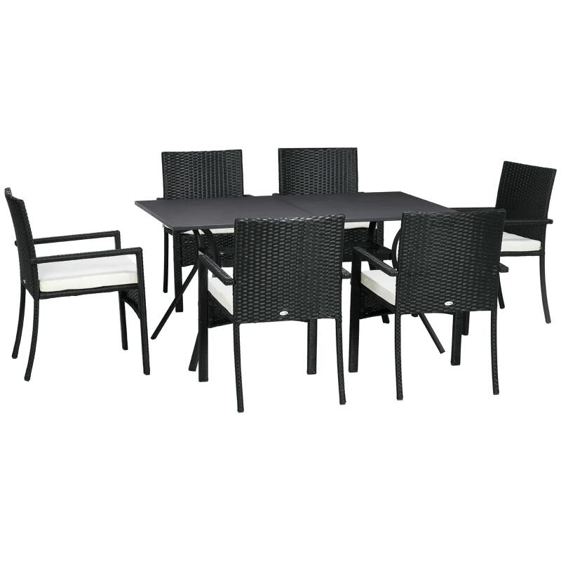 Set mobilier gradina/terasa, negru si bej, ratan sintetic, 1 masa, 6 scaune, lynna — imaginea 10