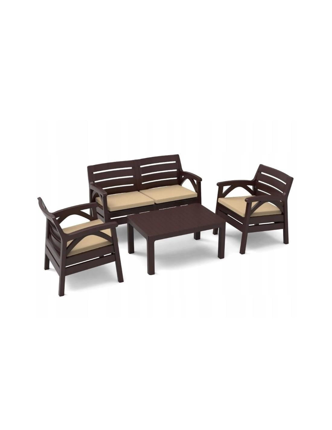 Set mobilier pentru gradina sau terasa, 4 persoane, maro, 1 masa, 2 scaune, 1 canapea cu 2 locuri — imaginea 2